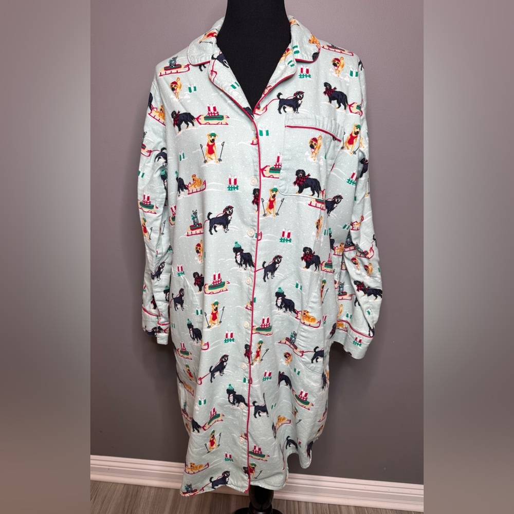 Land’s End Dog Long Sleeve Flannel Cotton Sleepshirt Winter Size XL